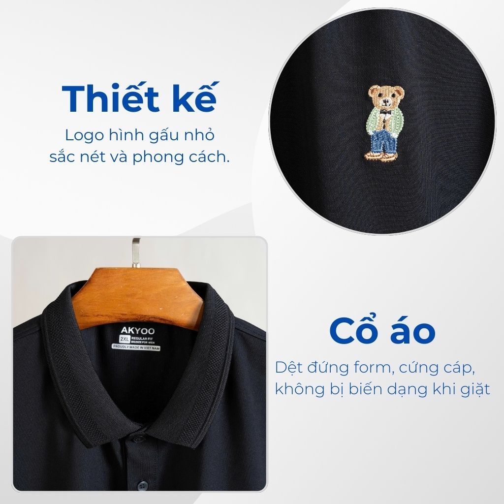 Mô tả chi tiết áo polo đen gấu big size nam Akyoo