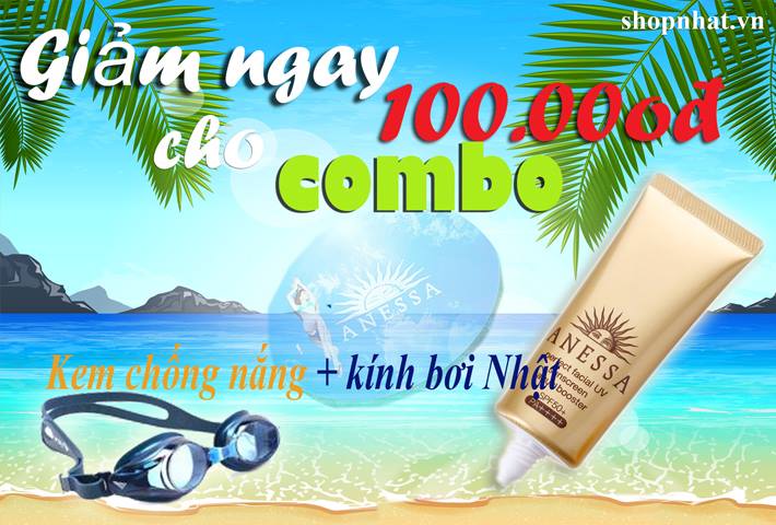Nắng vẫn lên sóng: Giảm ngay 100k cho Combo kem chống nắng + kính bơi Nhật