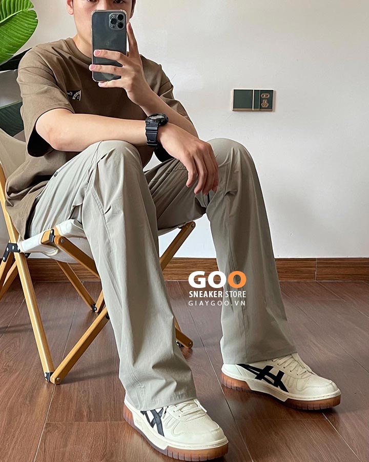 giày Asics Court MZ Cream Black Gum outfit nam