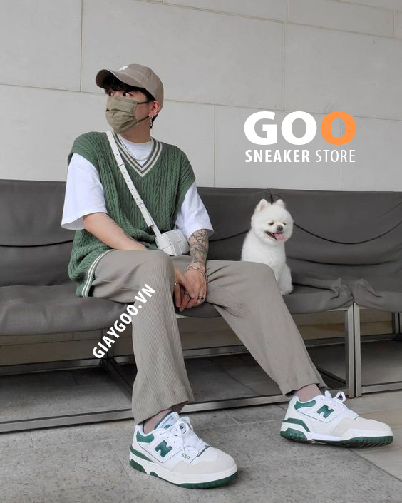 New Balance 550 White Green outfit nam
