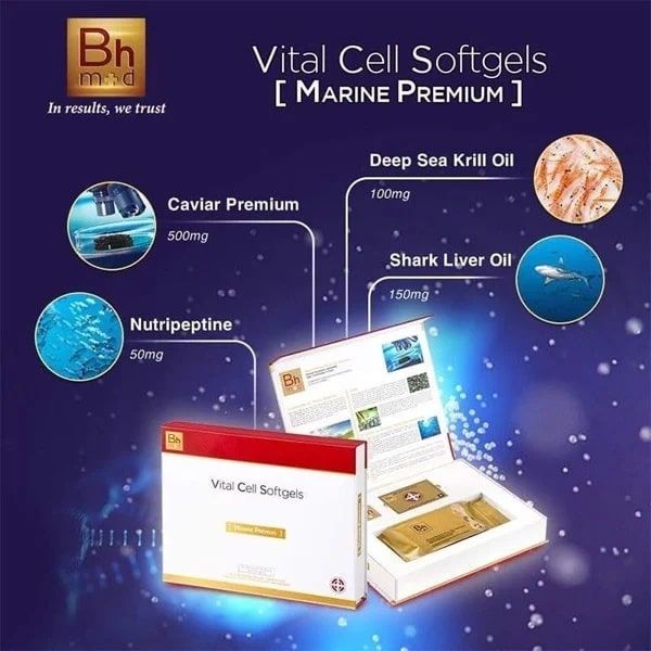 Thành phần Viên Uống Trẻ Hóa Tế Bào Và Làm Sáng Da BHMED Vital Cell Softgels Marine Premium