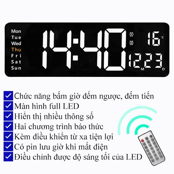 Đồng hồ điện tử treo tường LED 3D điều khiển từ xa V3
