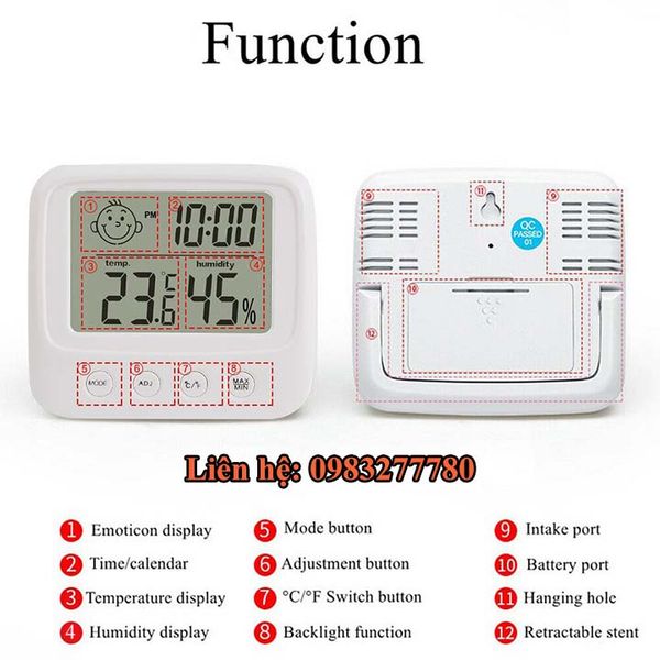 Đồng hồ đo độ ẩm nhiệt độ 4in1
