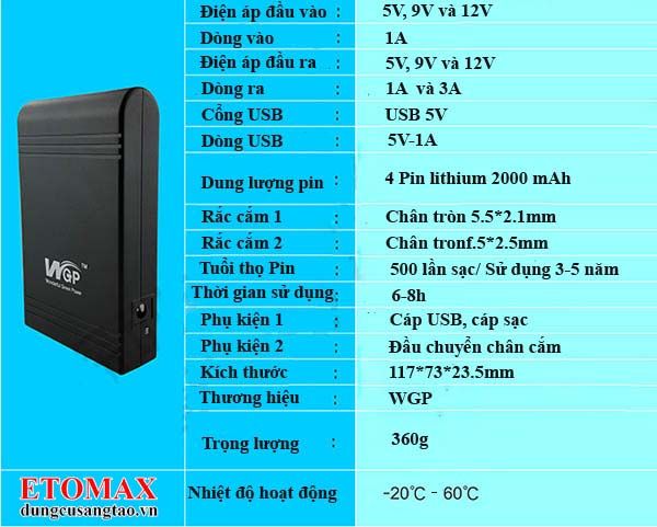 Thông số kỹ thuật của nguồn dự phòng UPS 3in1