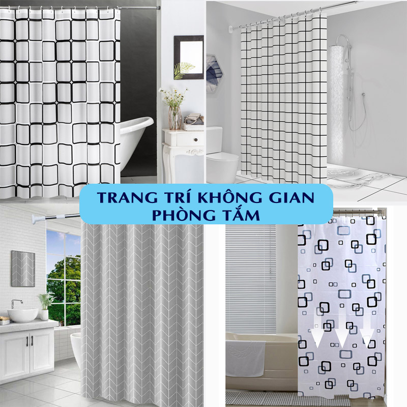 Rèm nhà tắm chống nước lắp đặt không cần khoan bắt vít