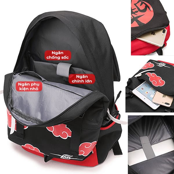 Mua túi đeo đựng laptop đẹp mắt chất lượng tốt Balo Naruto Akatsuki màu đen đỏ cao cấp