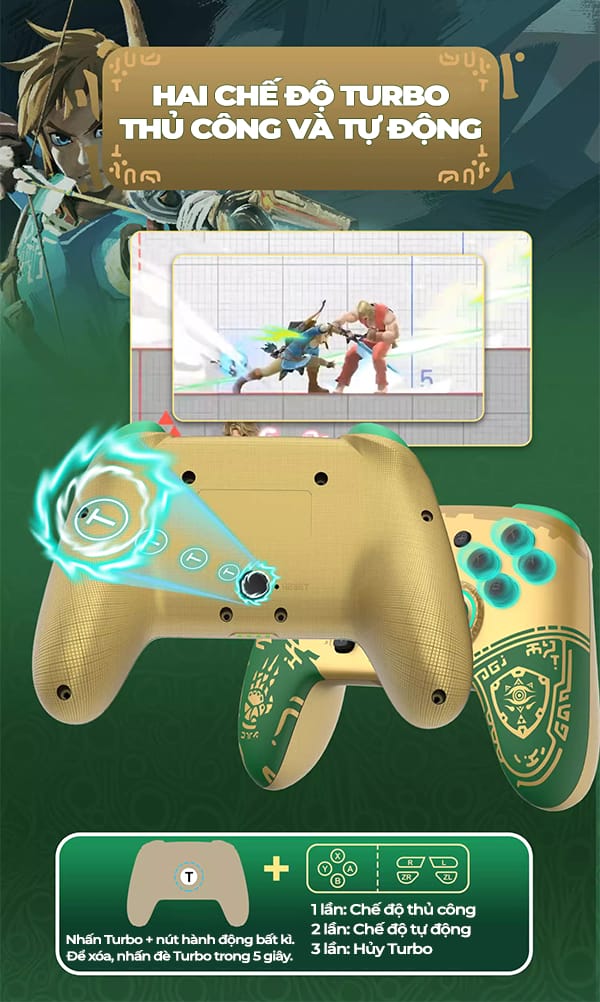 Tay cầm Pro Controller thiết kế đẹp mắt chuyên dụng chơi game trên máy Nintendo Switch OLED Zelda Tears of the Kingdom IINE L807