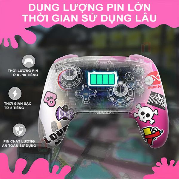 Phụ kiện giá rẻ Tay cầm Splatoon không dây màu hồng cho Nintendo Switch IINE PWN - L696