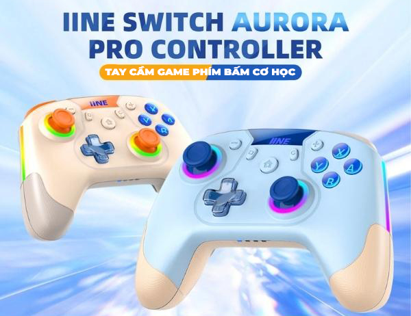 Controller thay thế cho máy chơi game thiết kế đẹp mắt màu sắc trẻ trung hoạt động tốt cho máy Nintendo Switch OLED Aurora Blue Wireless Mechanical Pro Controller IINE L785