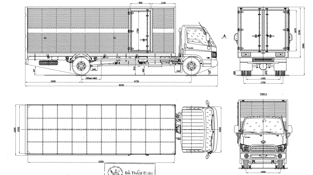 Bản vẽ thùng kín xe Hyundai HD120SL 8 tấn thùng dài 6.2m