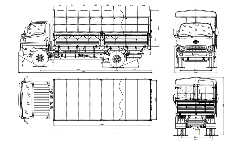 bản vẽ xe tải hyundai hd800 8 tấn thùng bạt