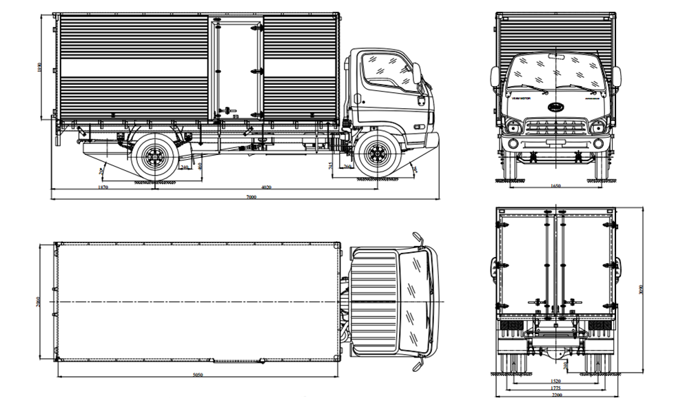 bản vẽ xe tải hyundai hd800 8 tấn thùng kín