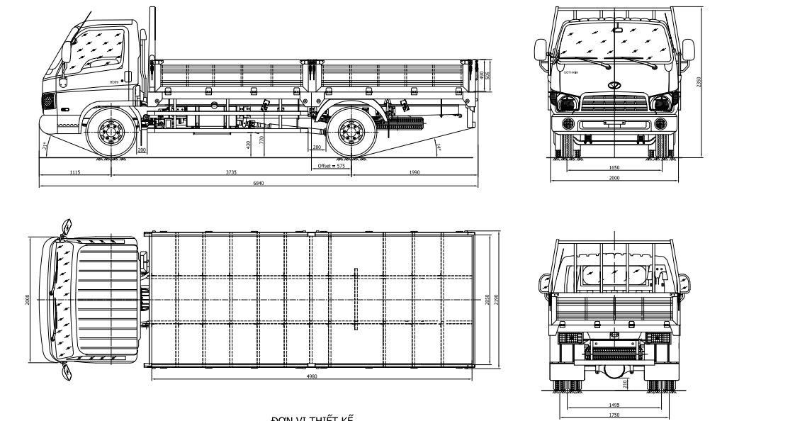 Bản vẽ Hyundai HD99 thùng lửng