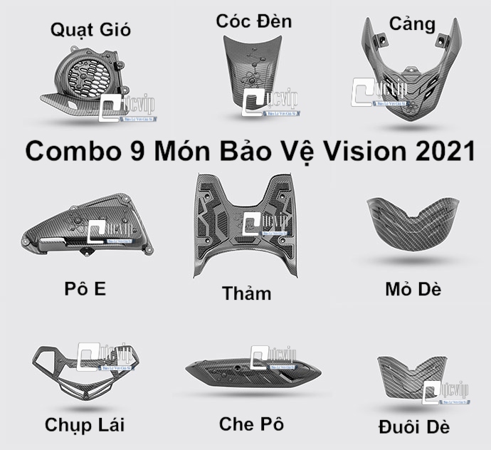 Combo 9 Món Bảo Vệ Cho Xe Vision 2021 - 2022 Carbon MS3963