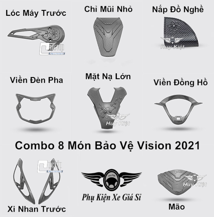 Combo 8 Món Bảo Vệ Cho Xe Vision 2021 - 2022 Carbon MS3961