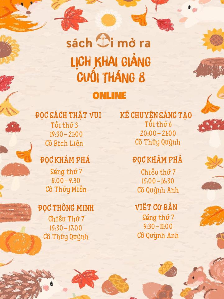 LỊCH KHAI GIẢNG CUỐI THÁNG 8/2020