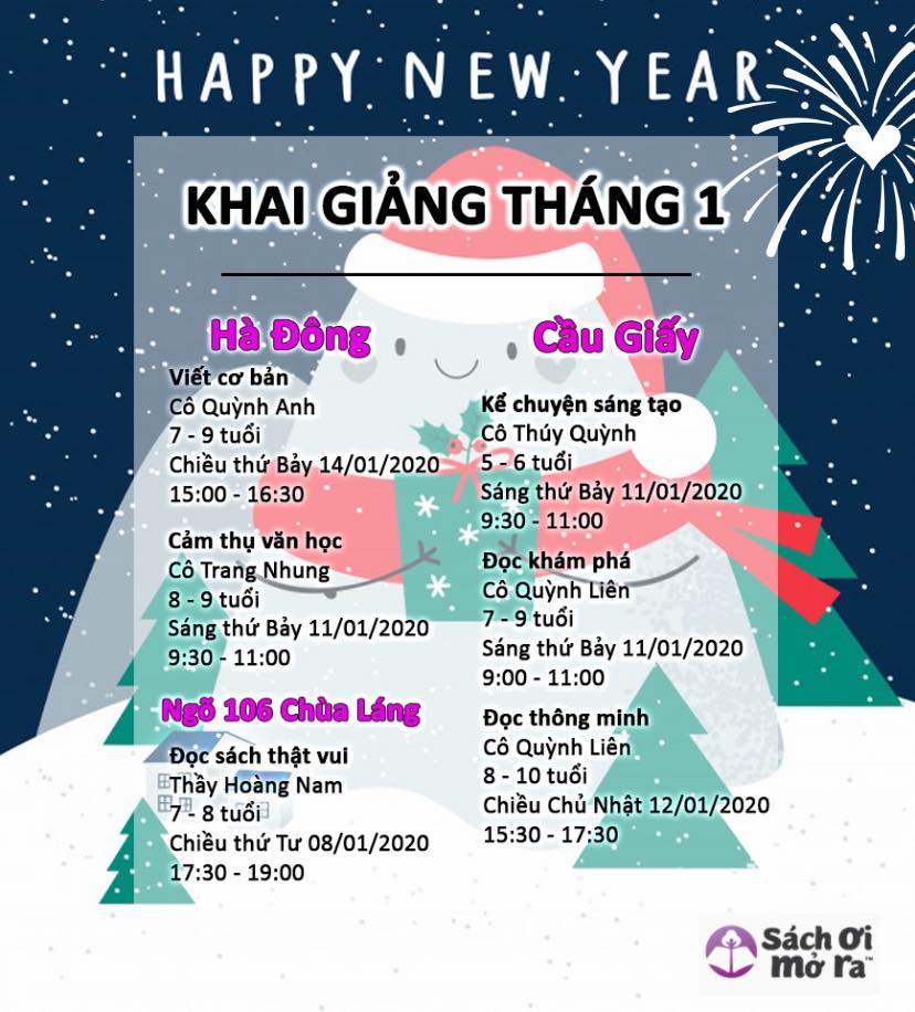 LỊCH KHAI GIẢNG THÁNG 01/2020 - SÁCH ƠI MỞ RA
