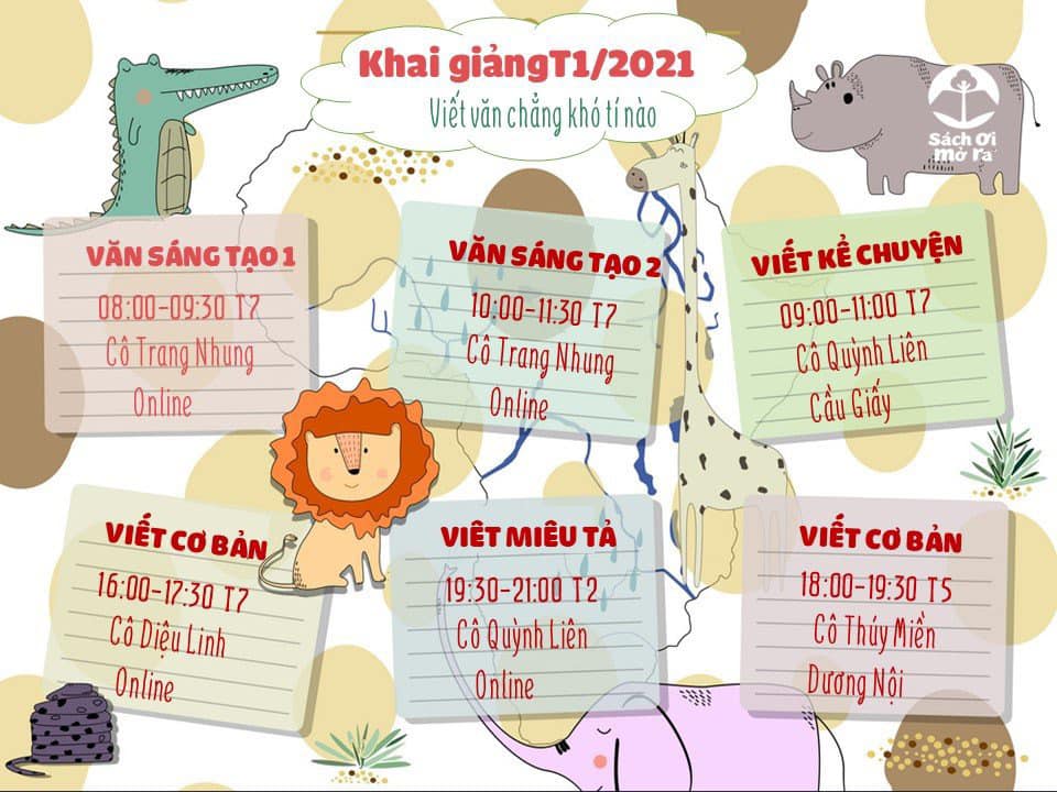 LỊCH KHAI GIẢNG THÁNG 1/2021 SÁCH ƠI MỞ RA