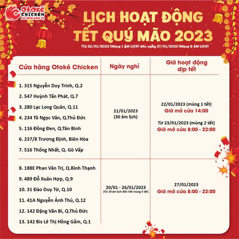 🧨LỊCH HOẠT ĐỘNG TẾT QUÝ MÃO 2023