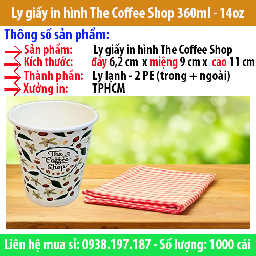 Ly giấy in sẵn The Coffee Shop loại 12 0z - 360ml đựng cà phê mang đi