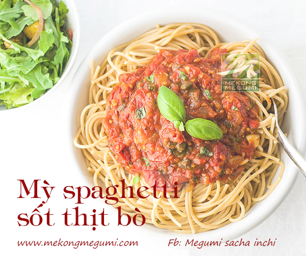 Mỳ spaghetty sốt thịt bò bằm - Cách dùng dầu sacha inchi nấu ăn