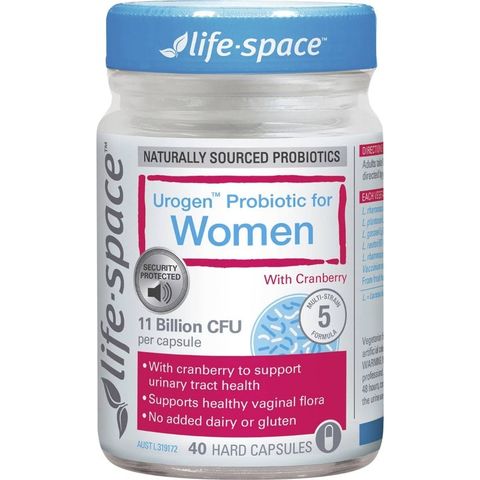 Life-Space Urogen ™ Probiotic Dành cho phụ nữ chứa 5 chủng vi khuẩn có lợi và 11 tỷ vi khuẩn sống trên mỗi viên nang.