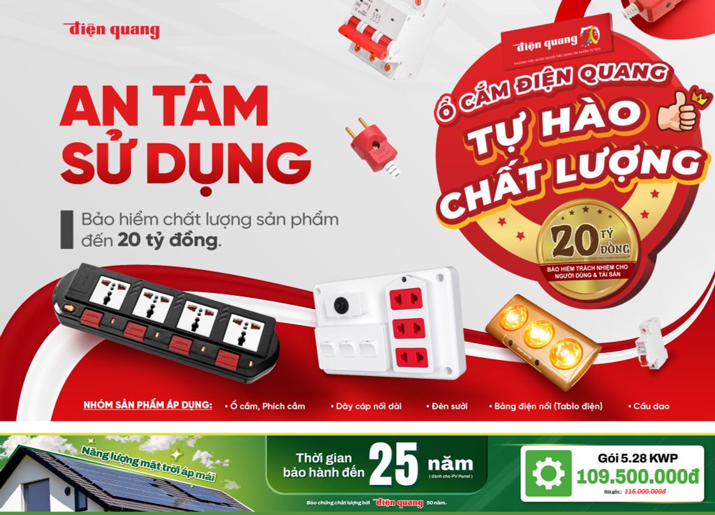 Ổ cắm điện Điện Quang - Đa dạng và an toàn kèm quỹ bảo hiểm đến 20 tỷ