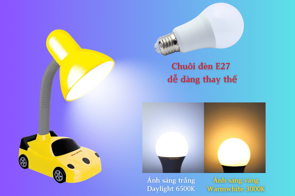 Đèn bàn học chống cận Điện Quang ĐQ DKL05 kiểu xe hơi - màu vàng đen đèn bàn học chống cận hình xe hơi điện quang