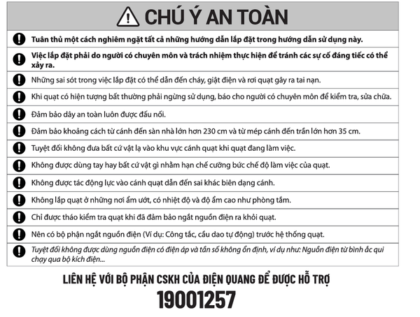 Hướng dẫn sử dụng quạt trần 3 cánh Điện Quang bước 1