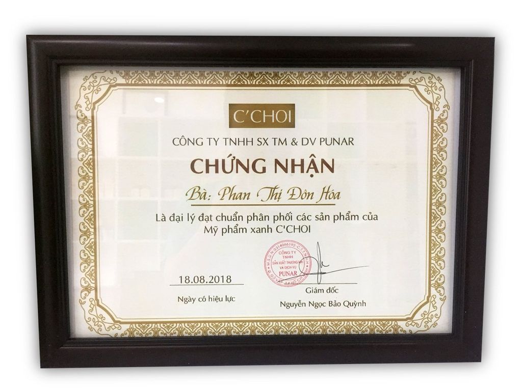 Mỹ Phẩm Xanh C'Choi Cấp Chứng Nhận Công Nhận 5 Đại Lý Mới