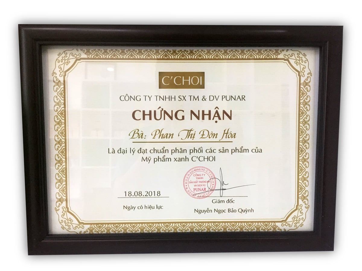Mỹ Phẩm Xanh C'Choi Cấp Chứng Nhận Công Nhận 5 Đại Lý Mới