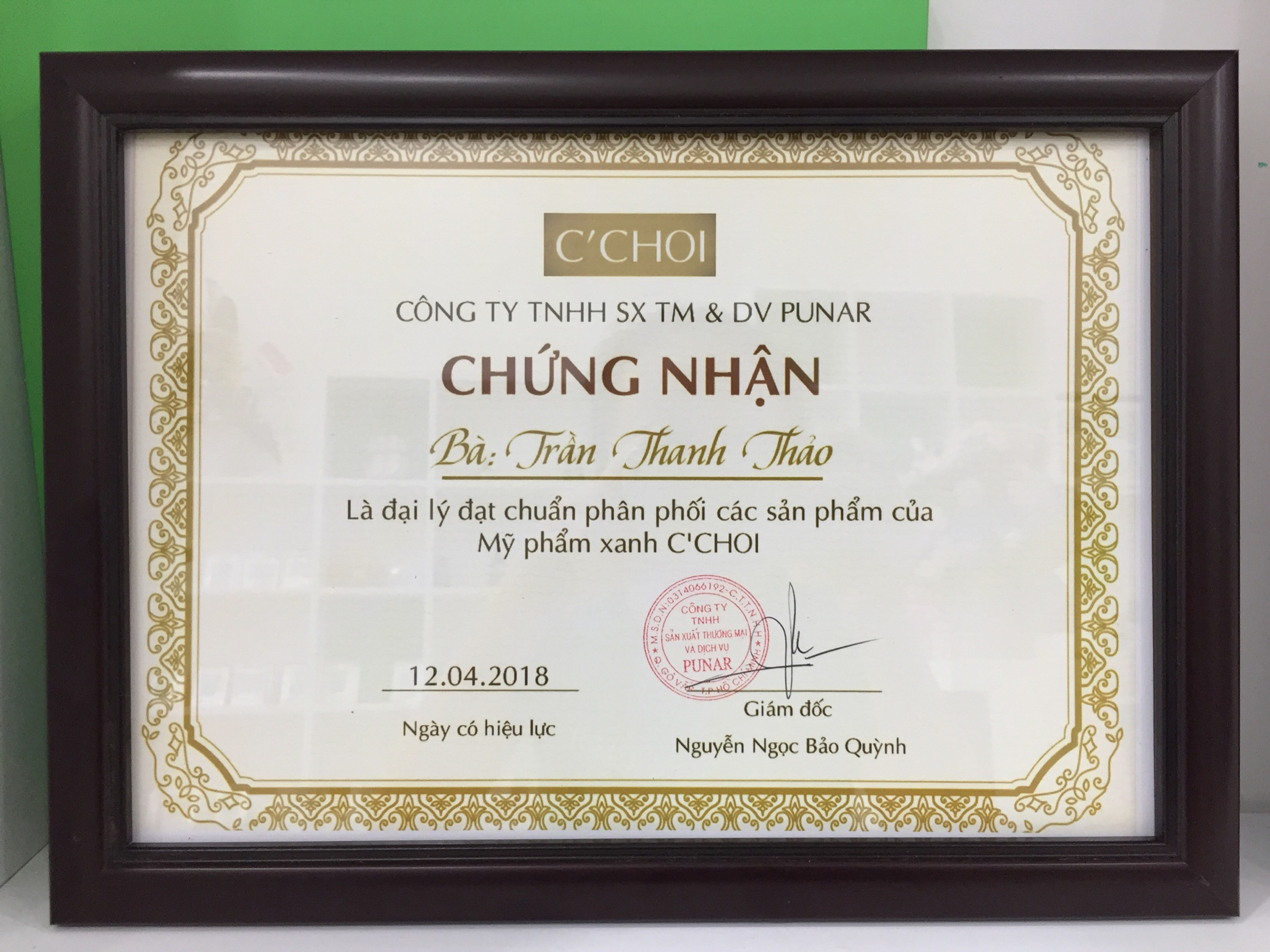 Mỹ phẩm xanh C'Choi tổ chức kiểm tra và cấp chứng nhận cho các Đại Lý đạt chuẩn