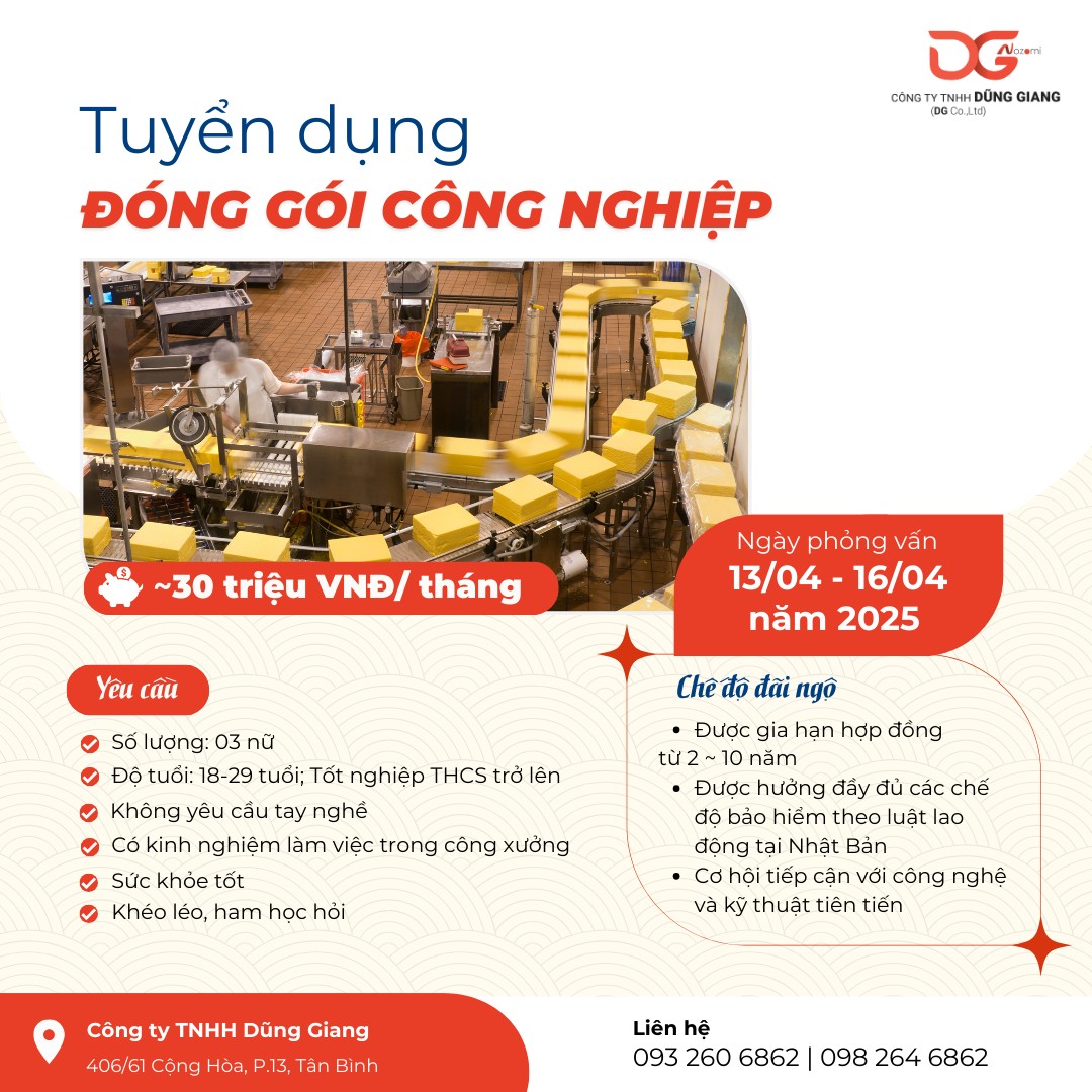 TUYỂN DỤNG CÔNG VIỆC ĐÓNG GÓI CÔNG NGHIỆP
