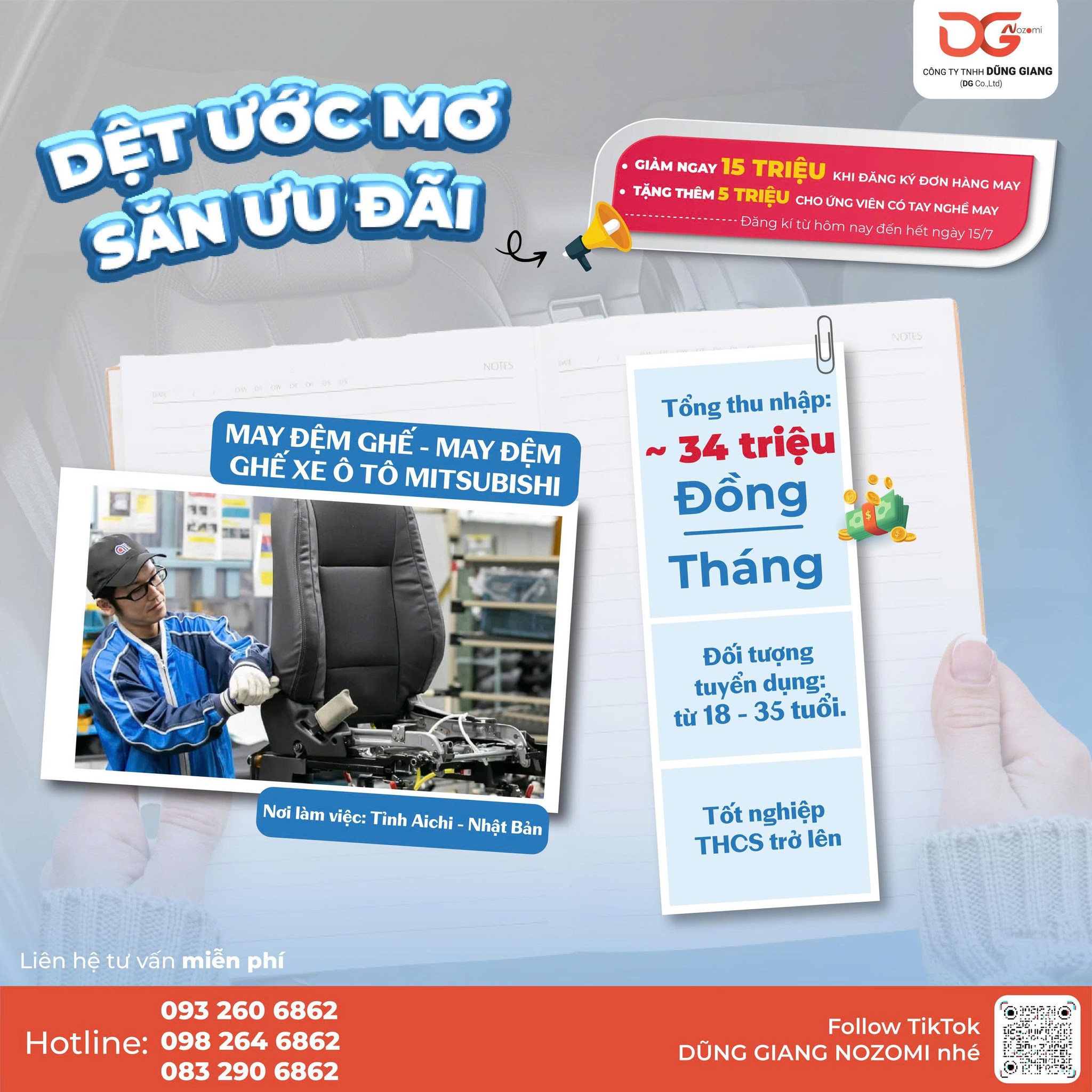 TUYỂN DỤNG CÔNG VIỆC MAY ĐỆM GHẾ - MAY ĐỆM GHẾ XE Ô TÔ MITSUBISHI