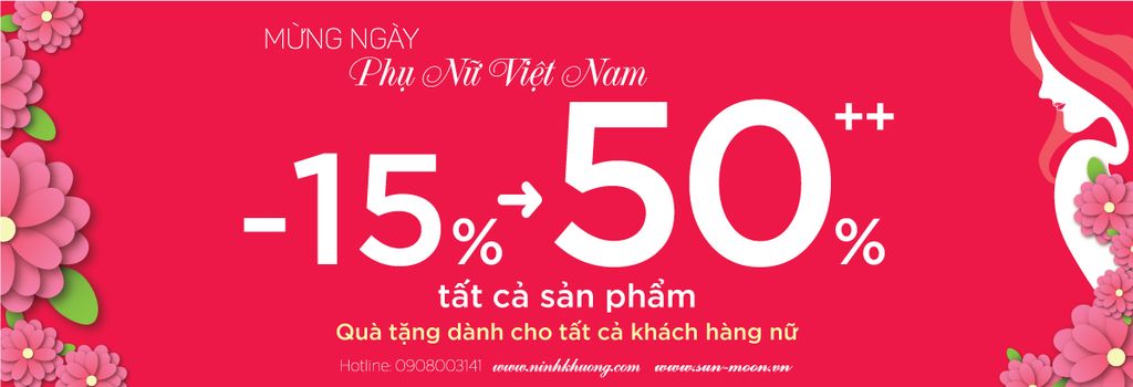 Ninh Khương mừng ngày Phụ nữ Việt Nam 20/10 với ưu đãi đặc biệt 15-50% tất cả sản phẩm.