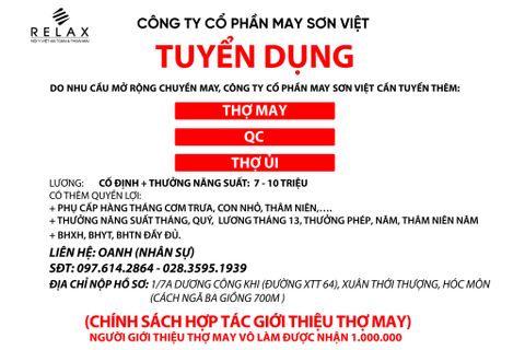 Công Ty CP May Sơn Việt - Thương hiệu Nội y Relax tuyển dụng nhân sự tháng 6