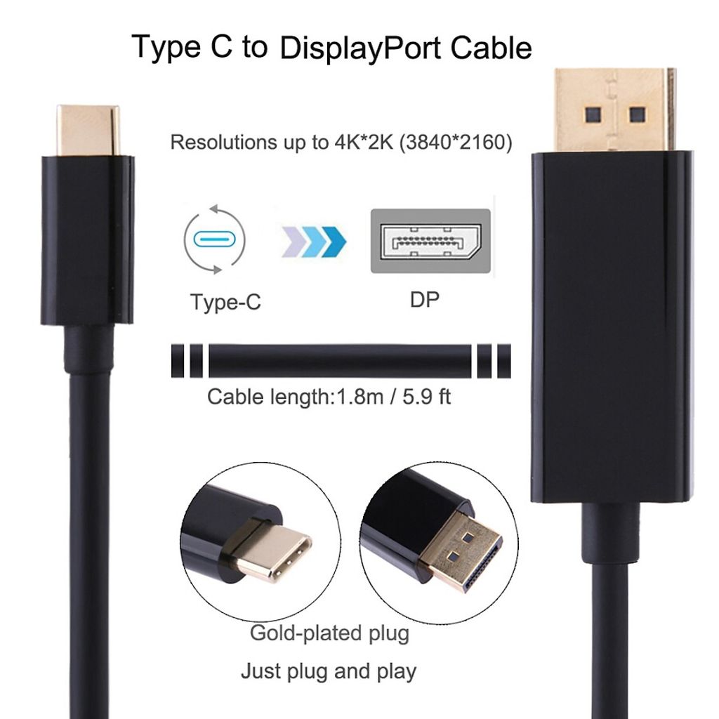 Cáp chuyển đổi Type-c ra Displayport dài 1m8 4k 30hz