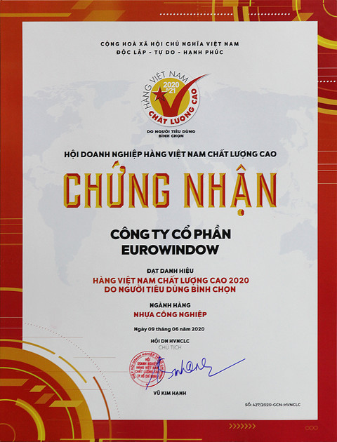 Eurowindow 12 năm liên tiếp đạt danh hiệu Hàng Việt Nam Chất Lượng Cao