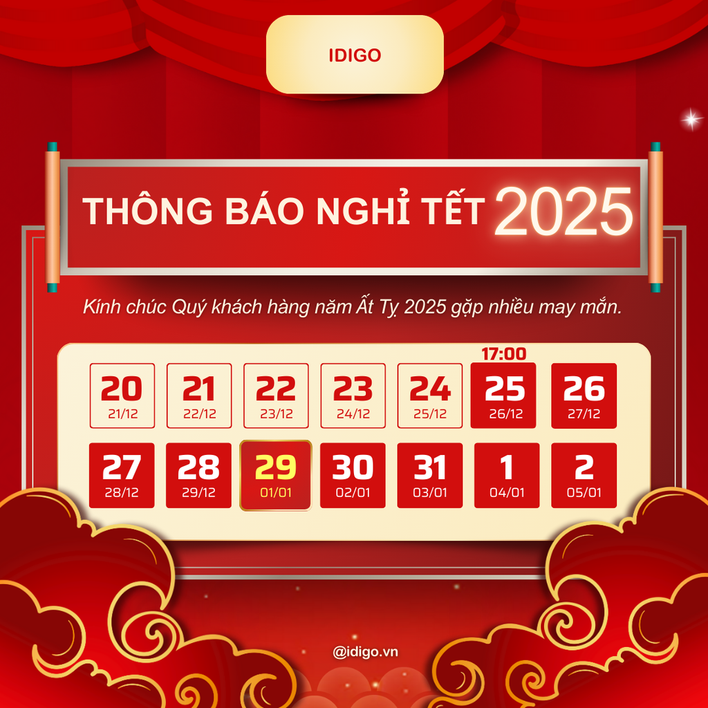 IDIGO ONLINE THÔNG BÁO LỊCH NGHỈ TẾT NGUYÊN ĐÁN 2025