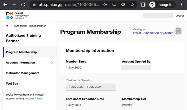 Atoha ATP Premier program membership - 1 July 2020 to 1 July 2024