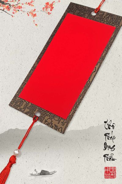 Thẻ treo trang trí đào mai viết thư pháp