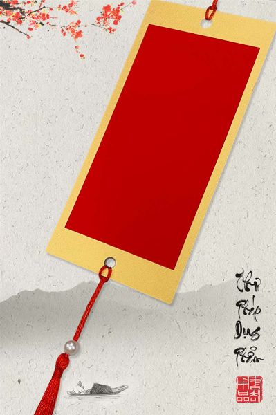 Thẻ treo trang trí đào mai viết thư pháp