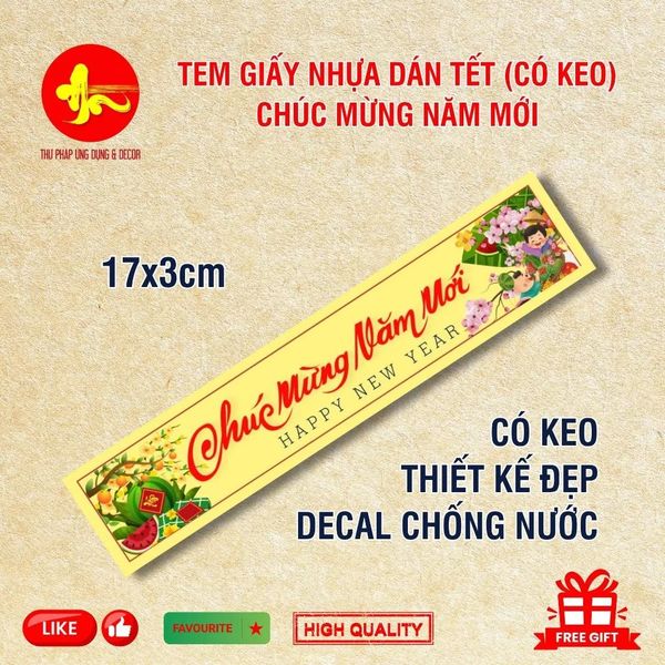 Tem dán trang trí mứt giỏ quà dán hộp hoa quả trang trí Tết M2