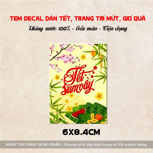 Tem dán trang trí mứt giỏ quà dán hộp hoa quả trang trí Tết M2