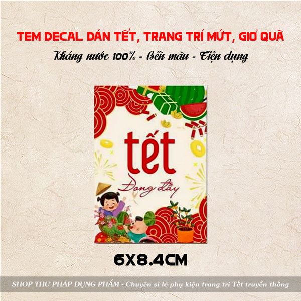 Tem dán trang trí mứt giỏ quà dán hộp hoa quả trang trí Tết M2