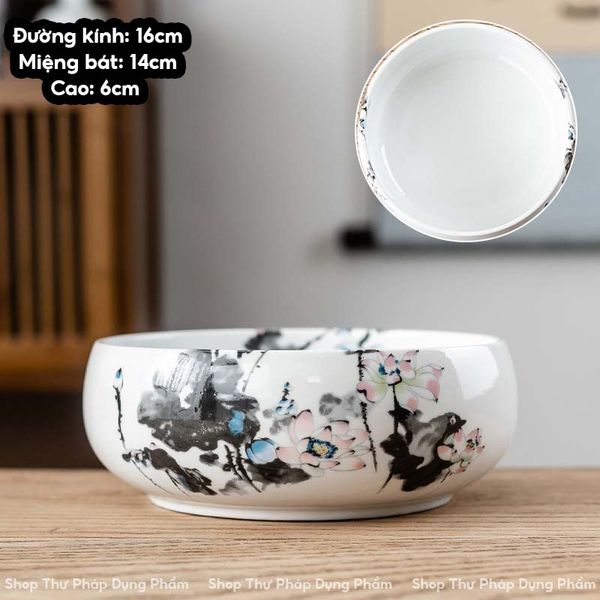 Bát sứ đựng mực hoa sen
