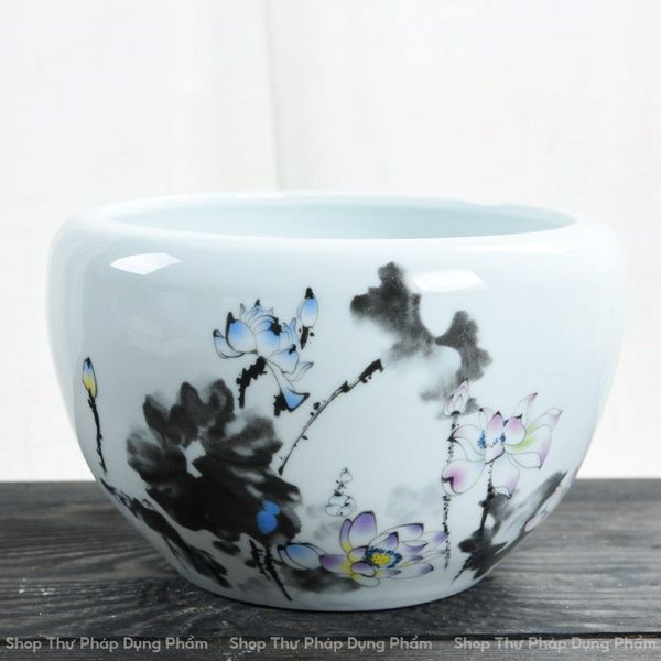 Bát sứ đựng mực hoa sen