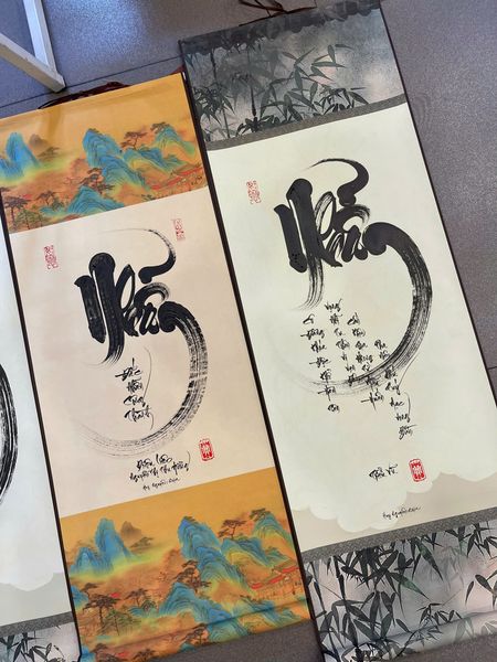 Biểu liễn thư pháp giấy xuyến chỉ nhuộm sáp viền tranh 32x95cm