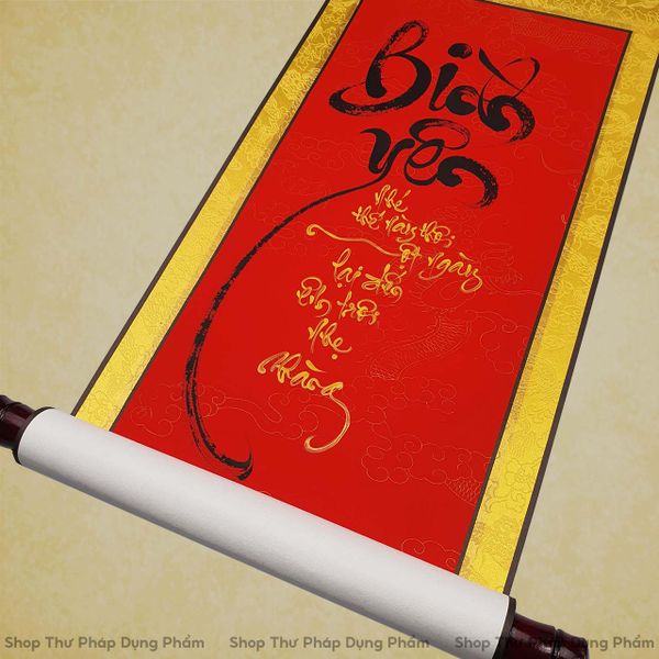 Biểu thư pháp liễn lụa giấy xuyến chỉ