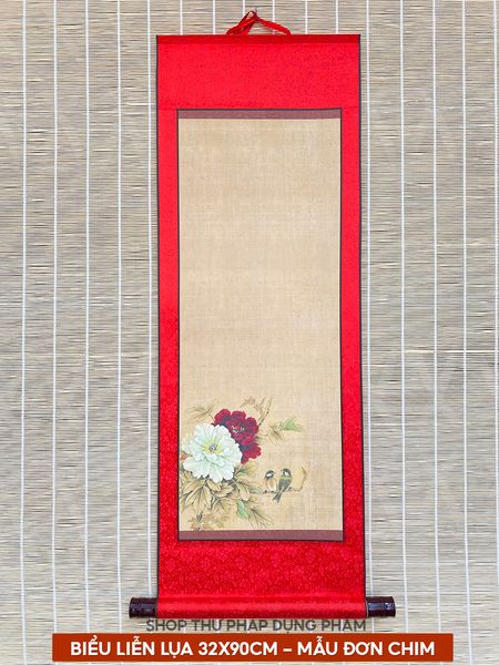 Biểu thư pháp liễn lụa in tranh